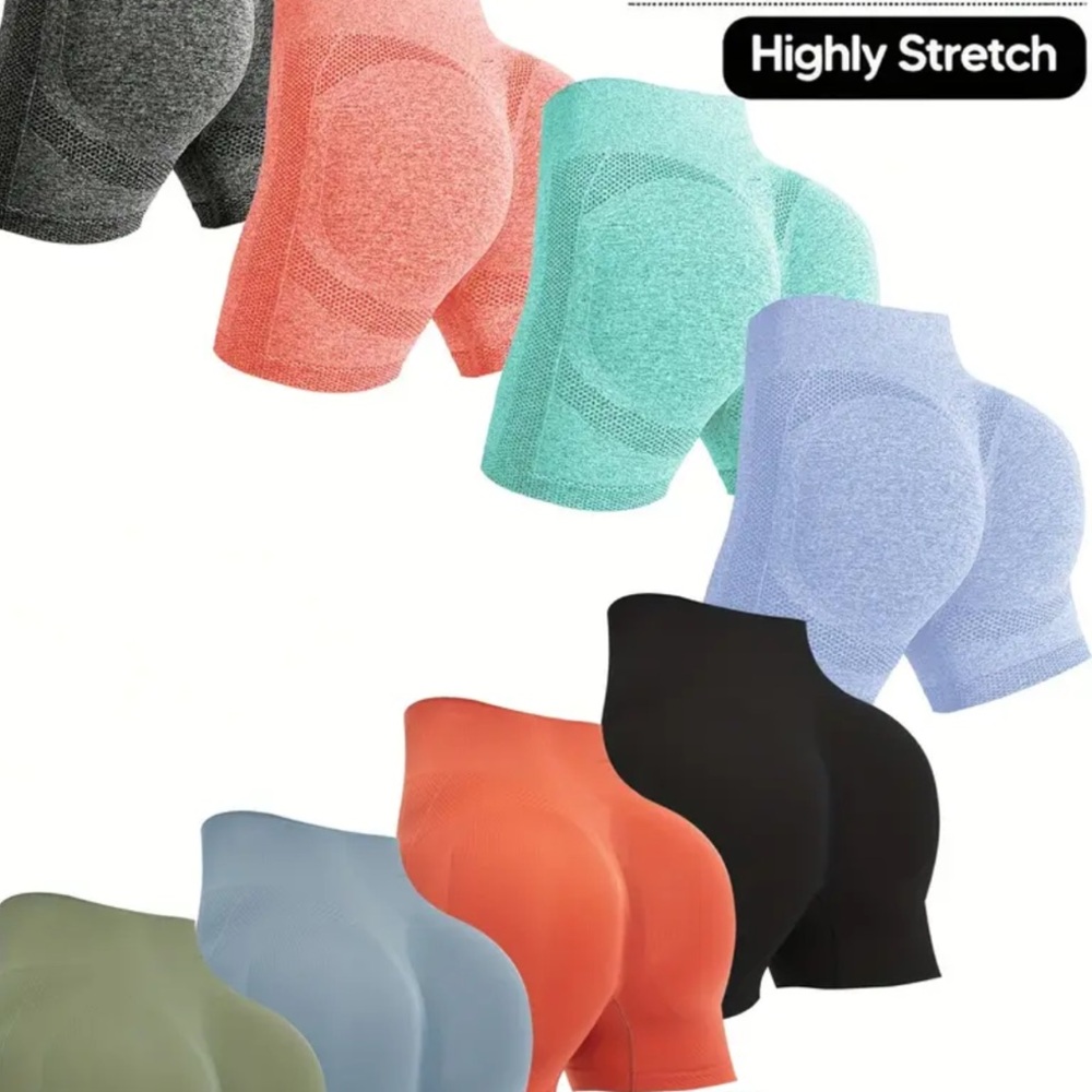 Callie Lives High Waist Medium Booty Pocket Compression Shorts Stretchy Seamless